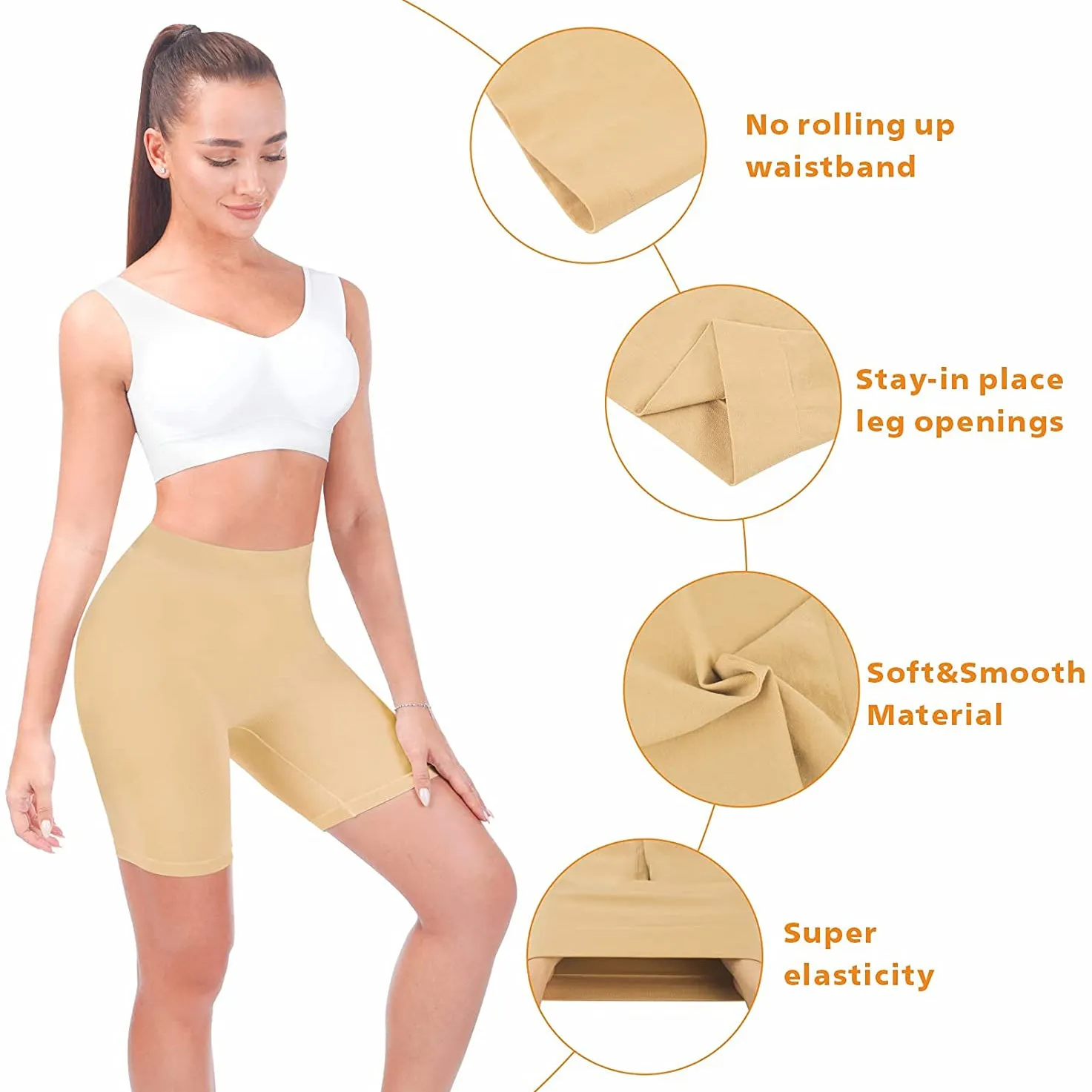 3-Pack: Slip Shorts for Women Under Dress, Comfortable Smooth Yoga Shorts