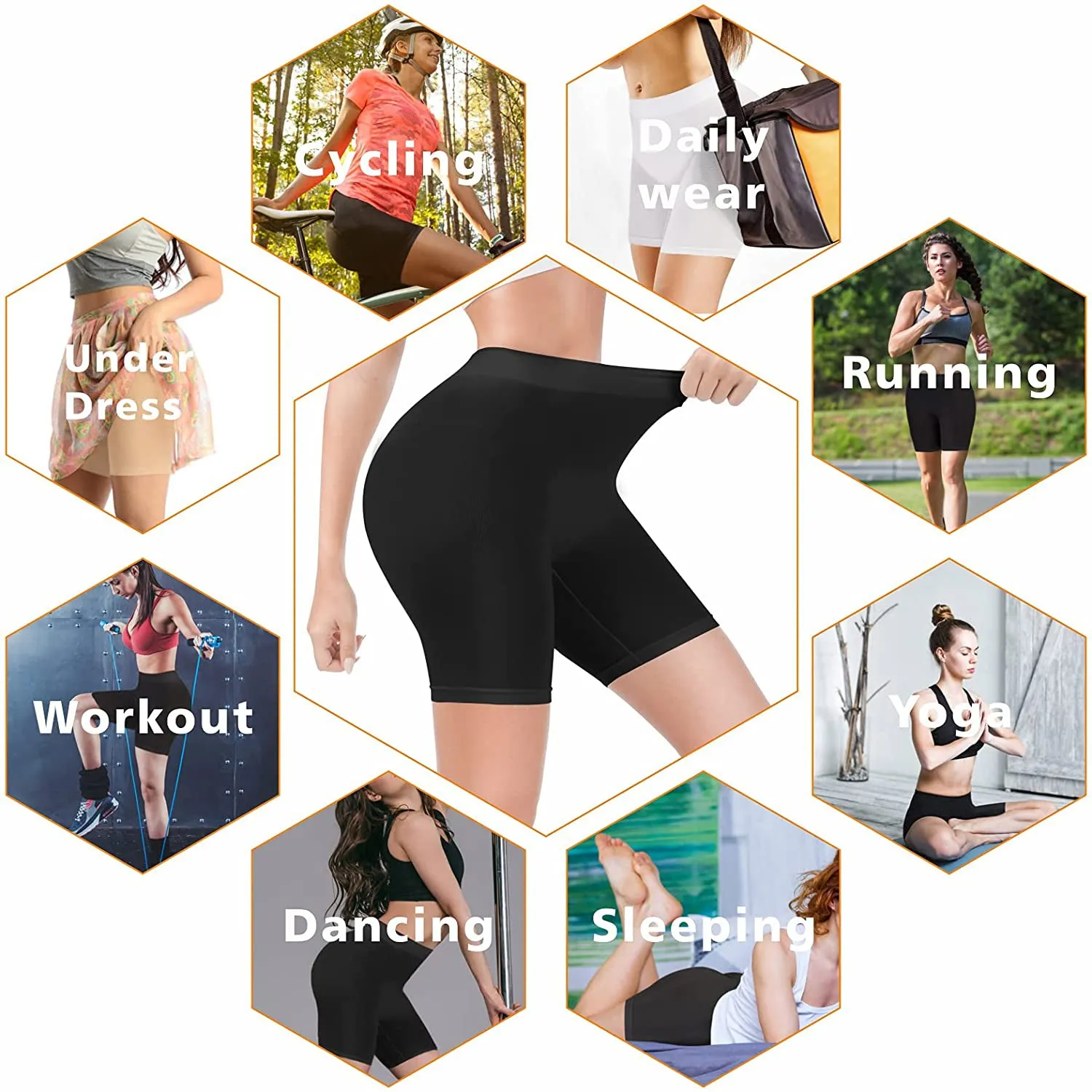 3-Pack: Slip Shorts for Women Under Dress, Comfortable Smooth Yoga Shorts