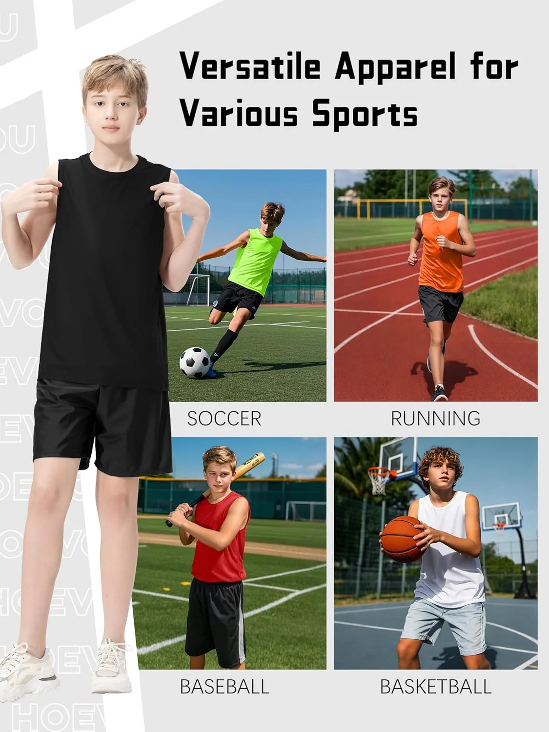 5 Pack Boys Tank Tops Dry-Fit Boys Undershirts Kids Athletic Tank Tops Shirts for Kids Youth