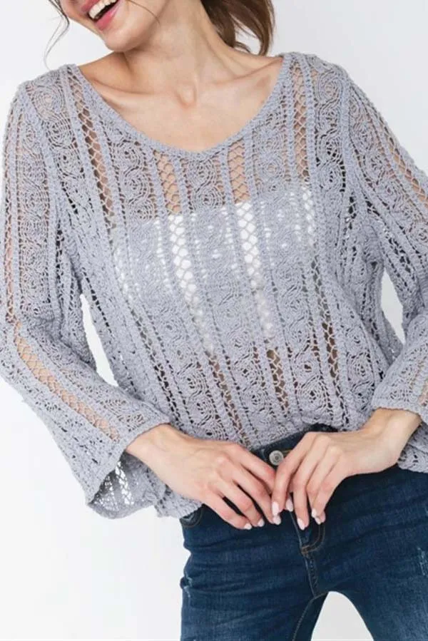 Adora Blue Knit Open Weave Tank Top
