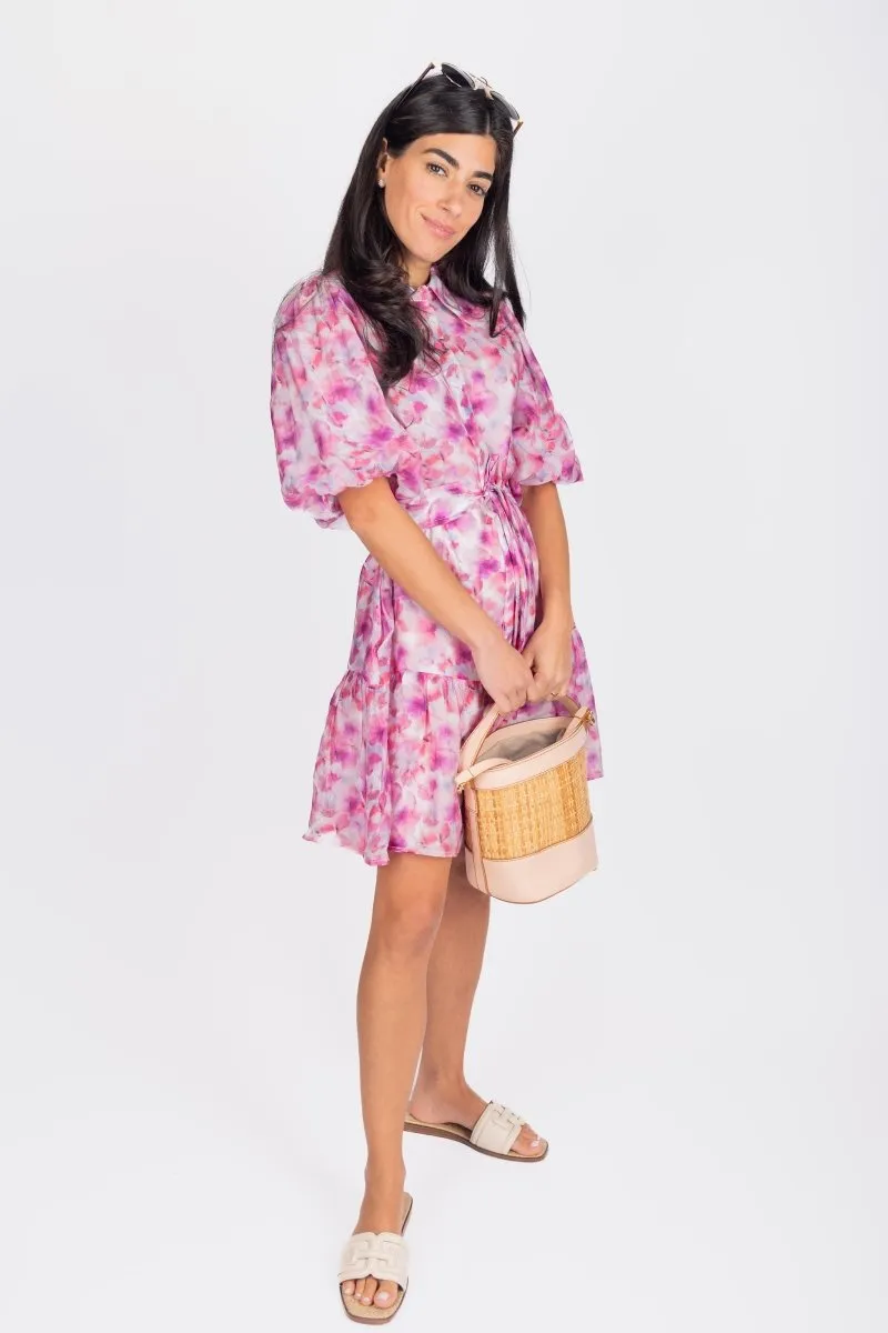 ALLIE DRESS SHORT SLEEVE 36" (PINK/PURPLE PATTERN)