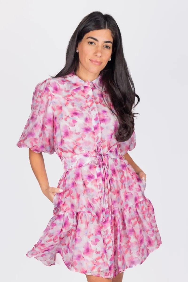 ALLIE DRESS SHORT SLEEVE 36" (PINK/PURPLE PATTERN)