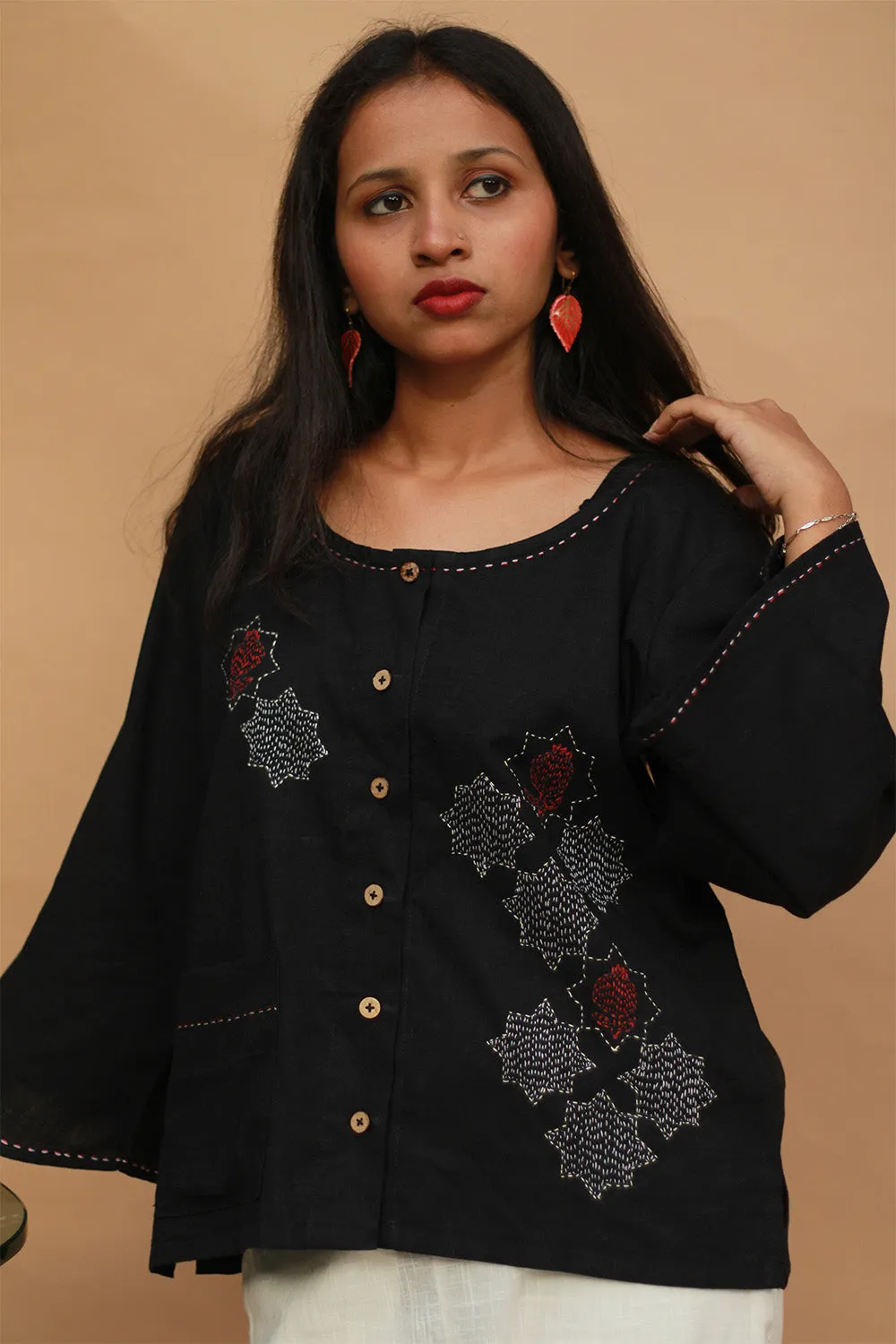 Ambrai |  Embroidered Cotton Shirt | Noir