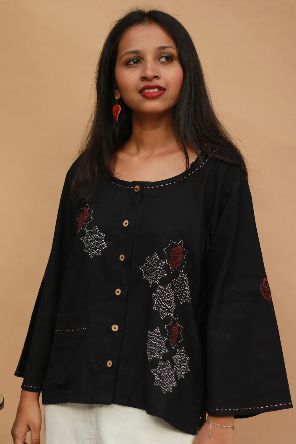 Ambrai |  Embroidered Cotton Shirt | Noir