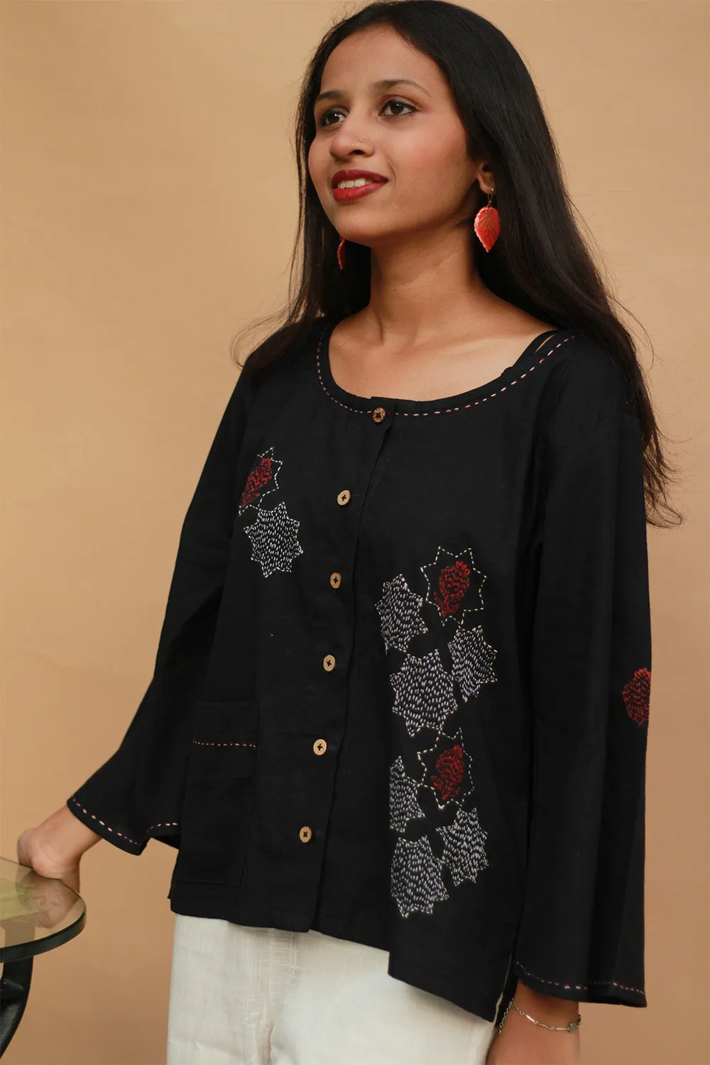 Ambrai |  Embroidered Cotton Shirt | Noir