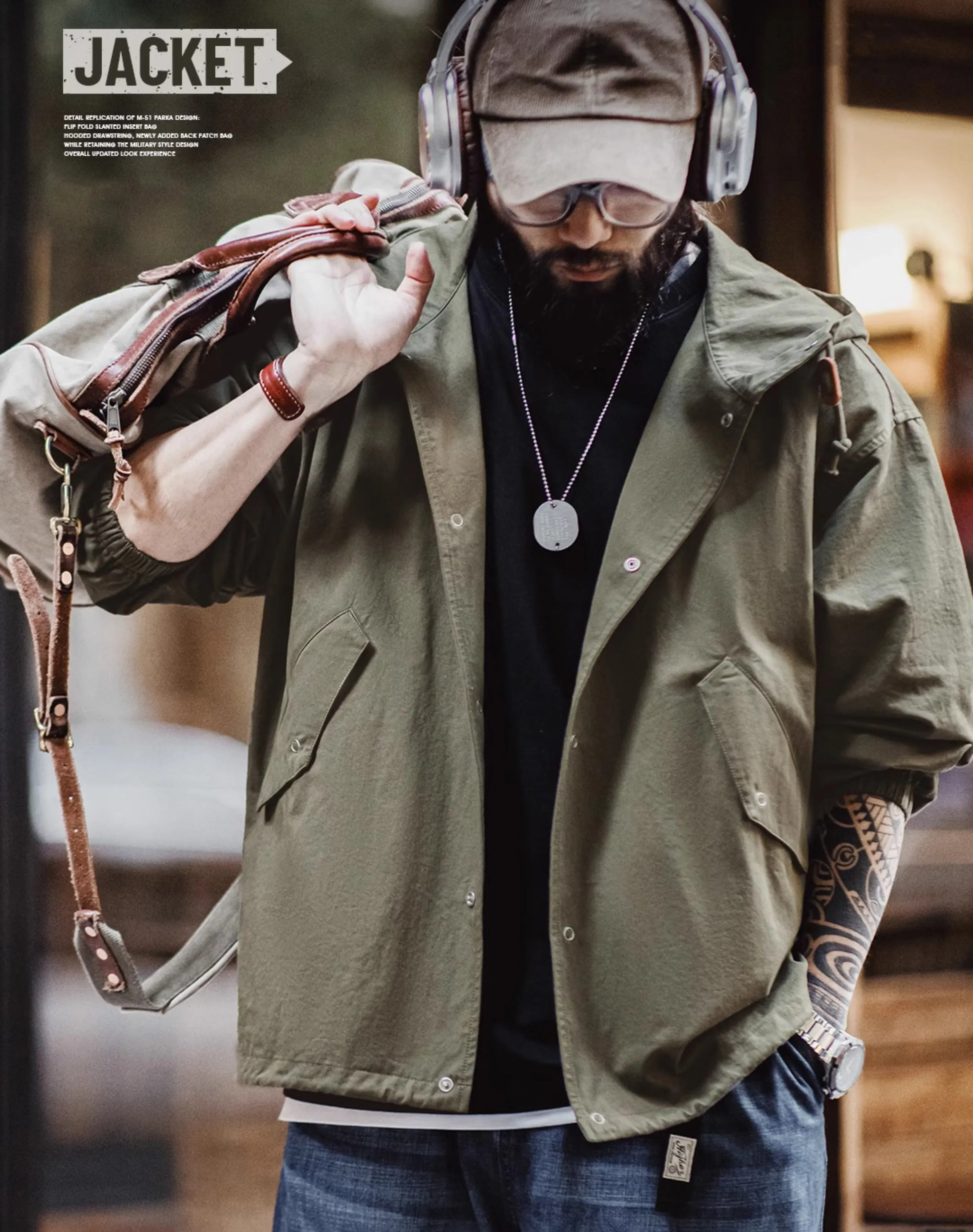 American Retro M51 Hooded Military Loose Cotton Fishtail Men's Jacket