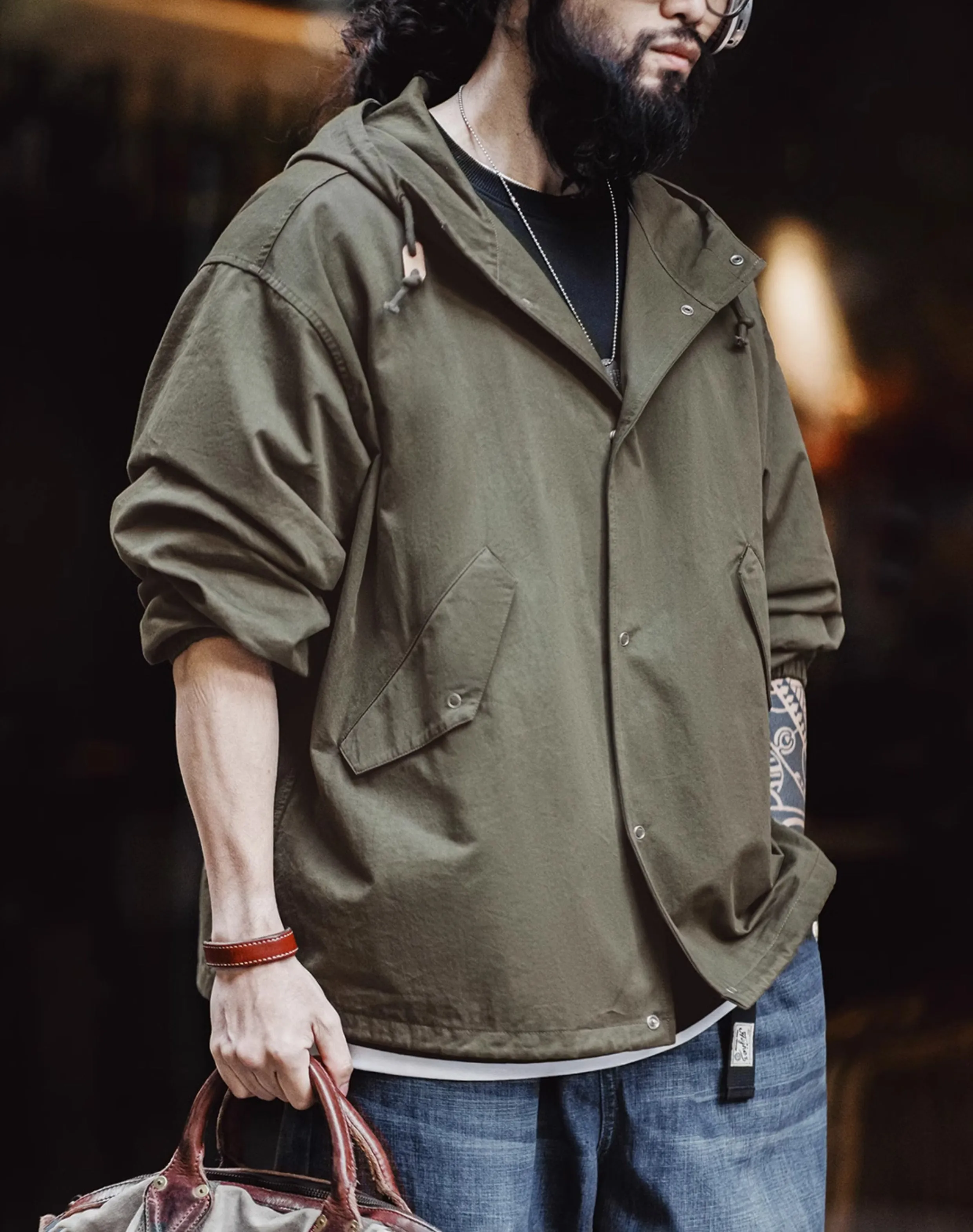 American Retro M51 Hooded Military Loose Cotton Fishtail Men's Jacket
