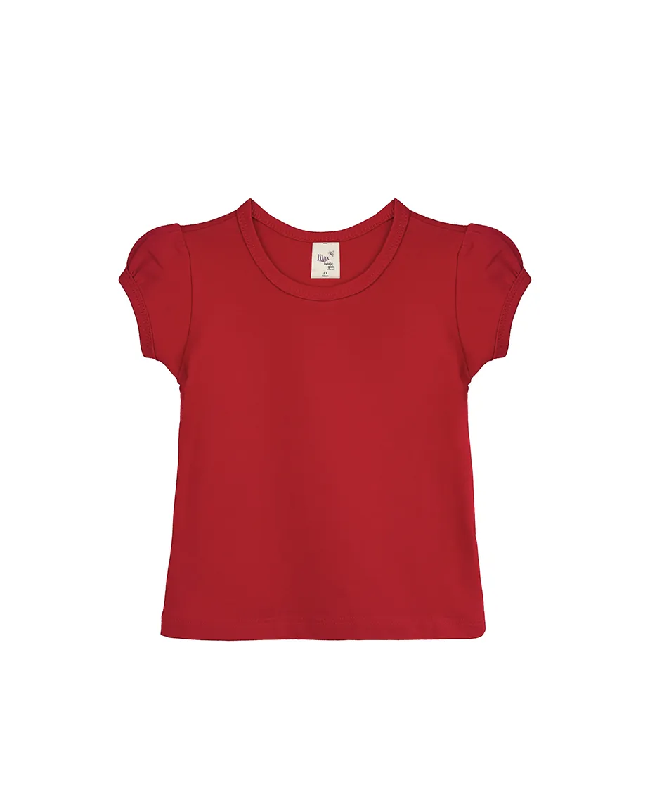 Big Girls Cotton Puff Sleeve Solid Crewneck T-Shirt