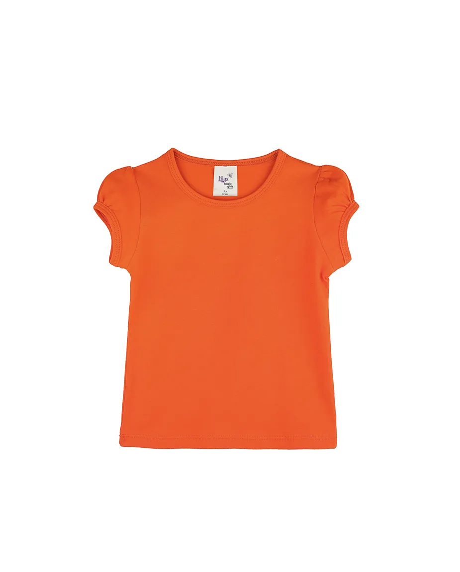 Big Girls Cotton Puff Sleeve Solid Crewneck T-Shirt