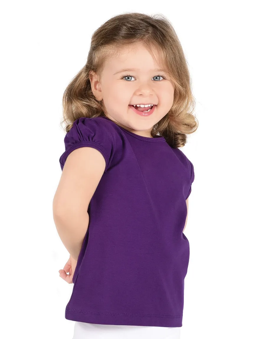 Big Girls Cotton Puff Sleeve Solid Crewneck T-Shirt