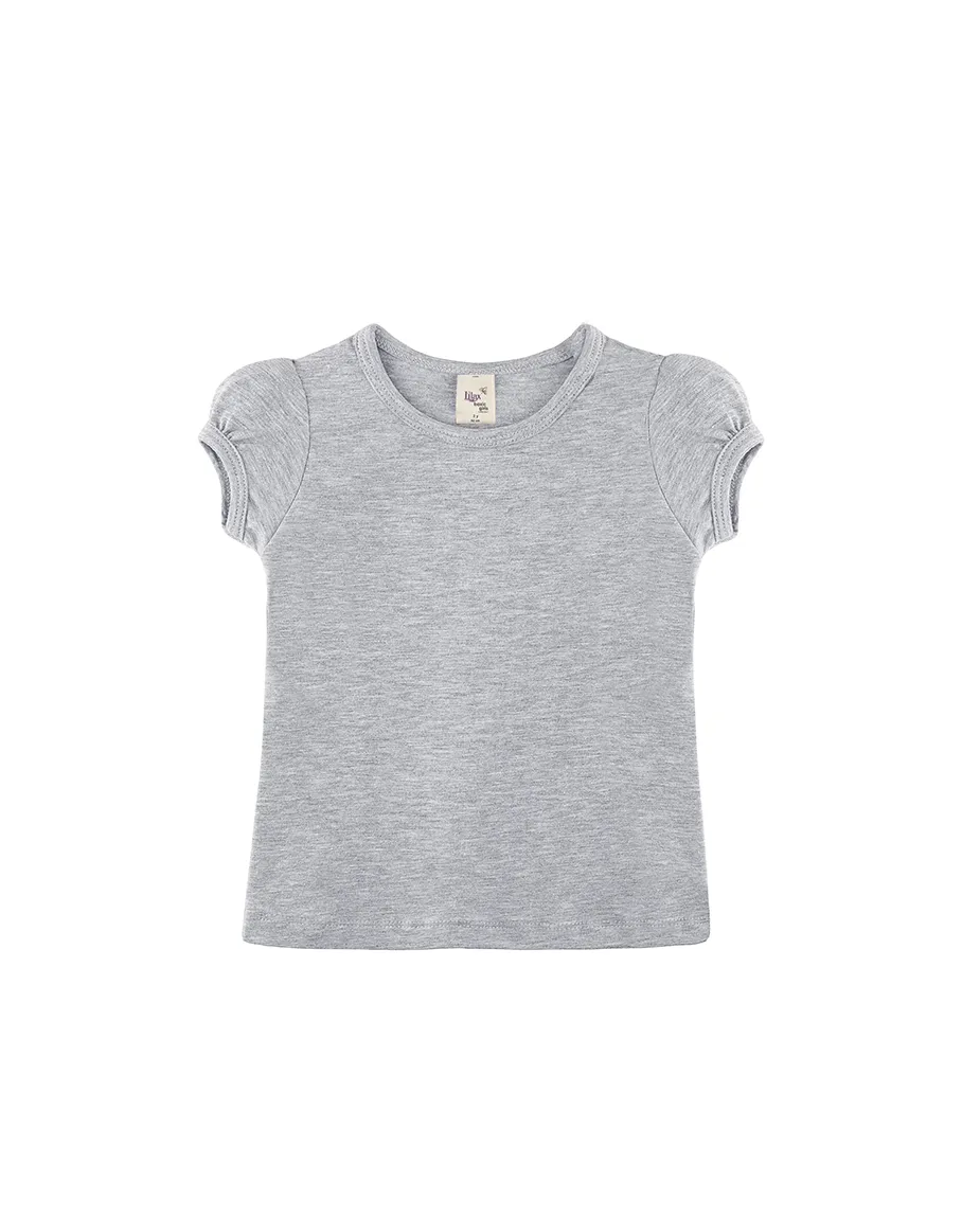 Big Girls Cotton Puff Sleeve Solid Crewneck T-Shirt