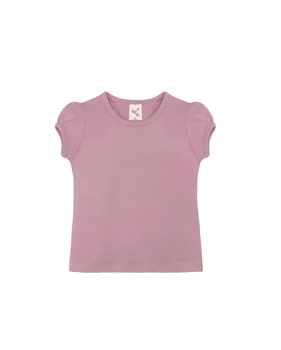 Big Girls Cotton Puff Sleeve Solid Crewneck T-Shirt
