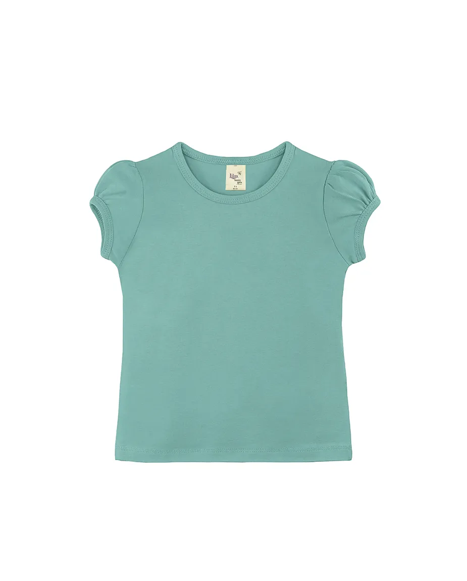 Big Girls Cotton Puff Sleeve Solid Crewneck T-Shirt