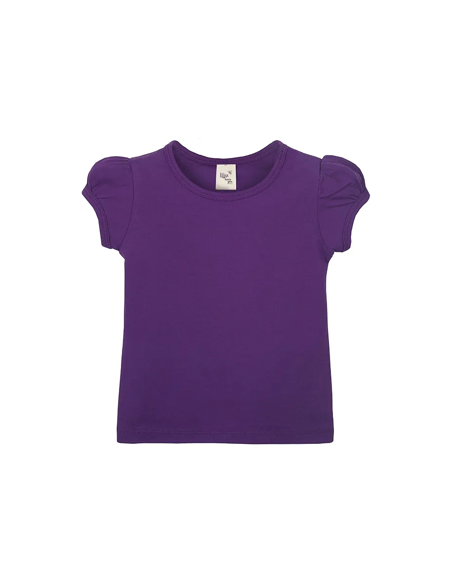 Big Girls Cotton Puff Sleeve Solid Crewneck T-Shirt