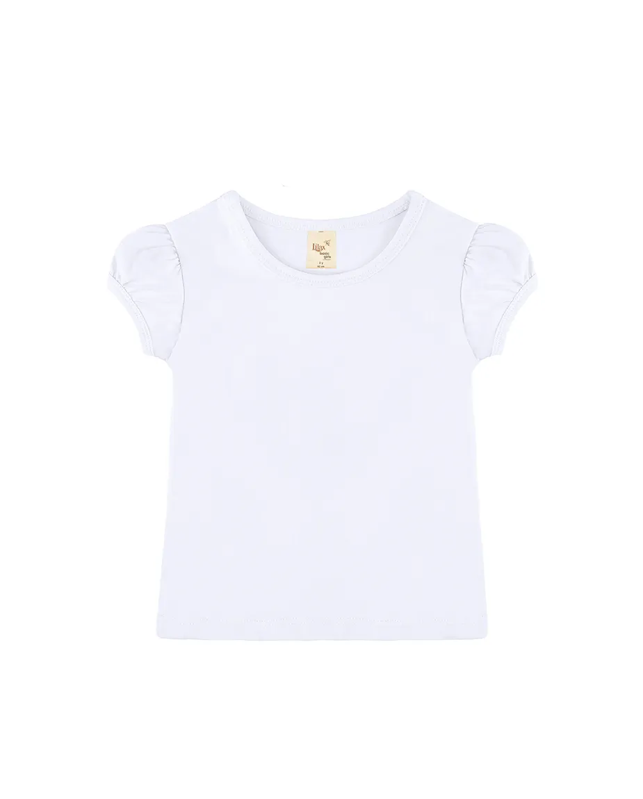 Big Girls Cotton Puff Sleeve Solid Crewneck T-Shirt