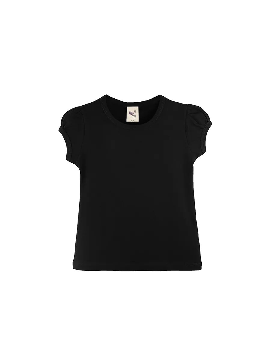 Big Girls Cotton Puff Sleeve Solid Crewneck T-Shirt