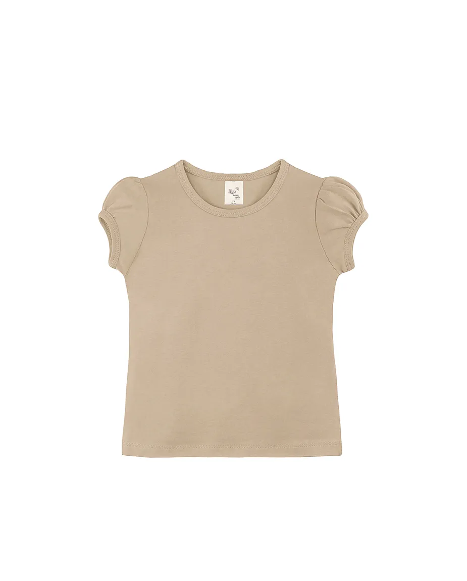 Big Girls Cotton Puff Sleeve Solid Crewneck T-Shirt
