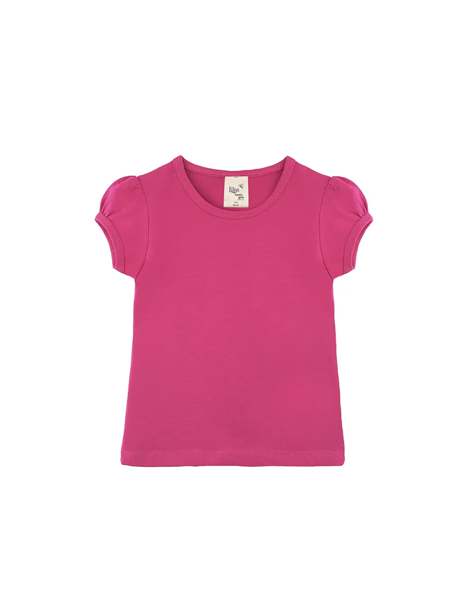 Big Girls Cotton Puff Sleeve Solid Crewneck T-Shirt