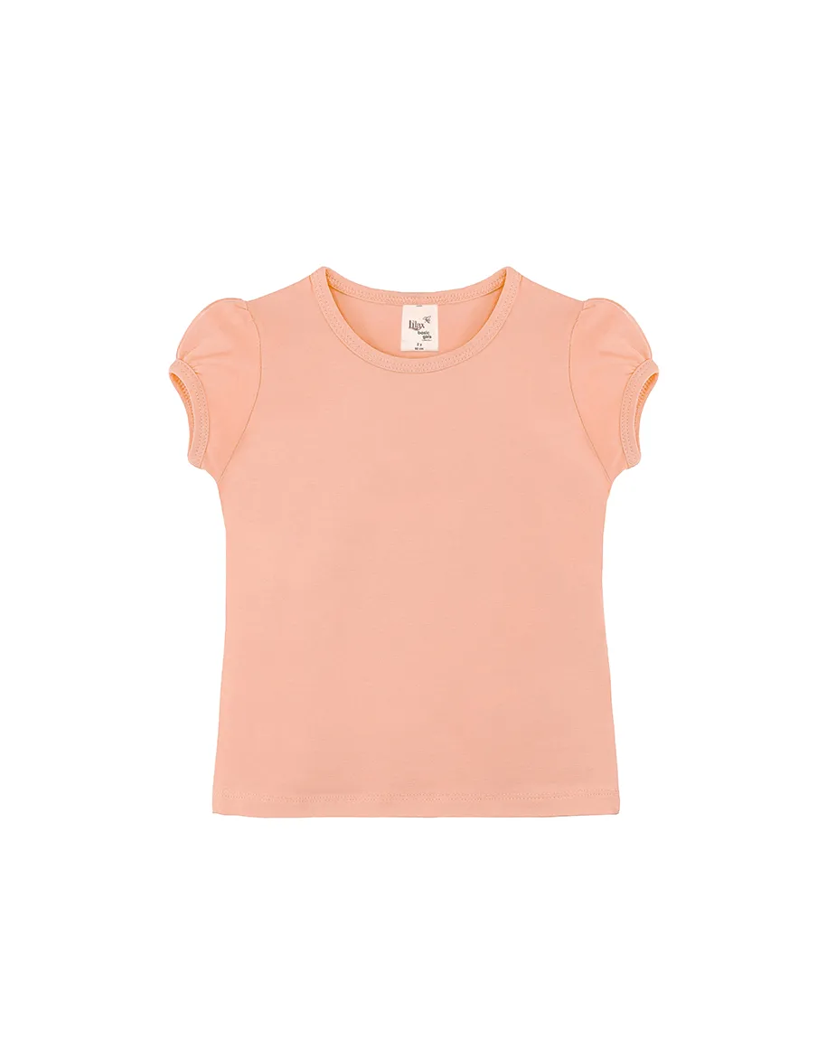 Big Girls Cotton Puff Sleeve Solid Crewneck T-Shirt