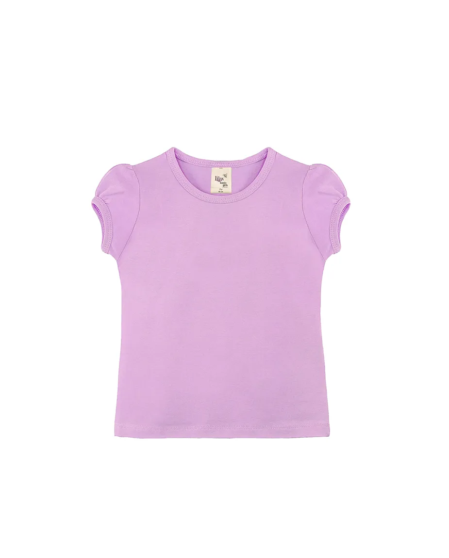 Big Girls Cotton Puff Sleeve Solid Crewneck T-Shirt