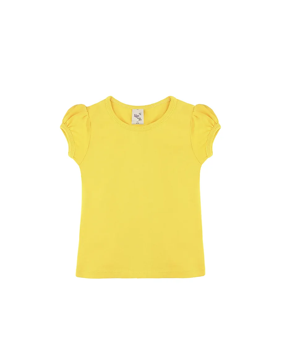 Big Girls Cotton Puff Sleeve Solid Crewneck T-Shirt
