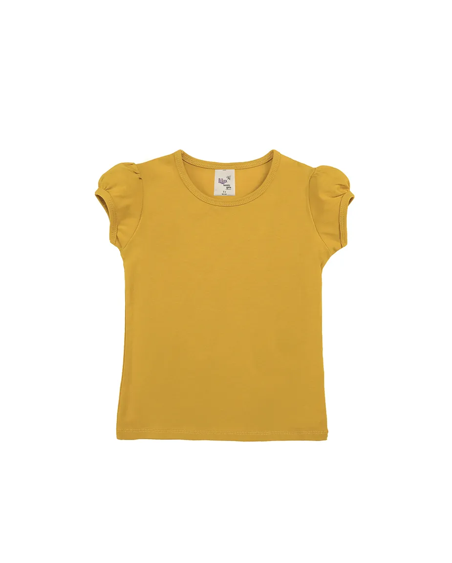 Big Girls Cotton Puff Sleeve Solid Crewneck T-Shirt