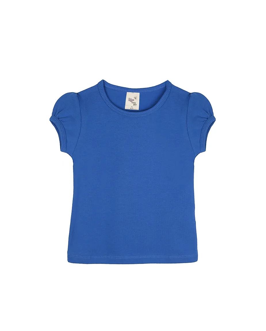 Big Girls Cotton Puff Sleeve Solid Crewneck T-Shirt