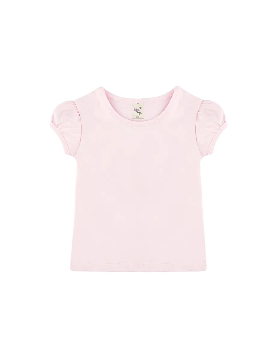 Big Girls Cotton Puff Sleeve Solid Crewneck T-Shirt