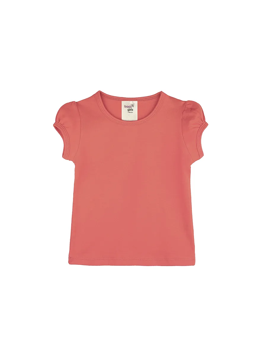 Big Girls Cotton Puff Sleeve Solid Crewneck T-Shirt