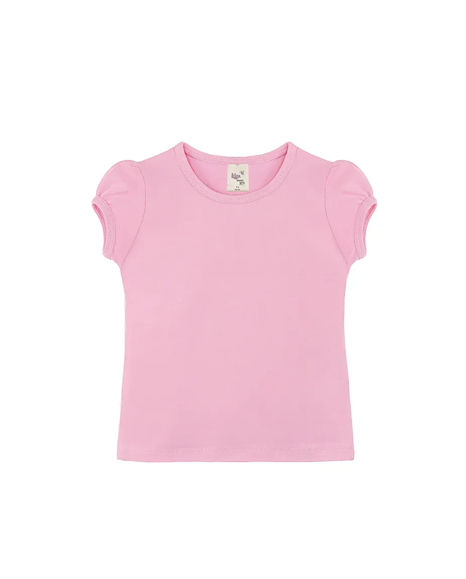Big Girls Cotton Puff Sleeve Solid Crewneck T-Shirt
