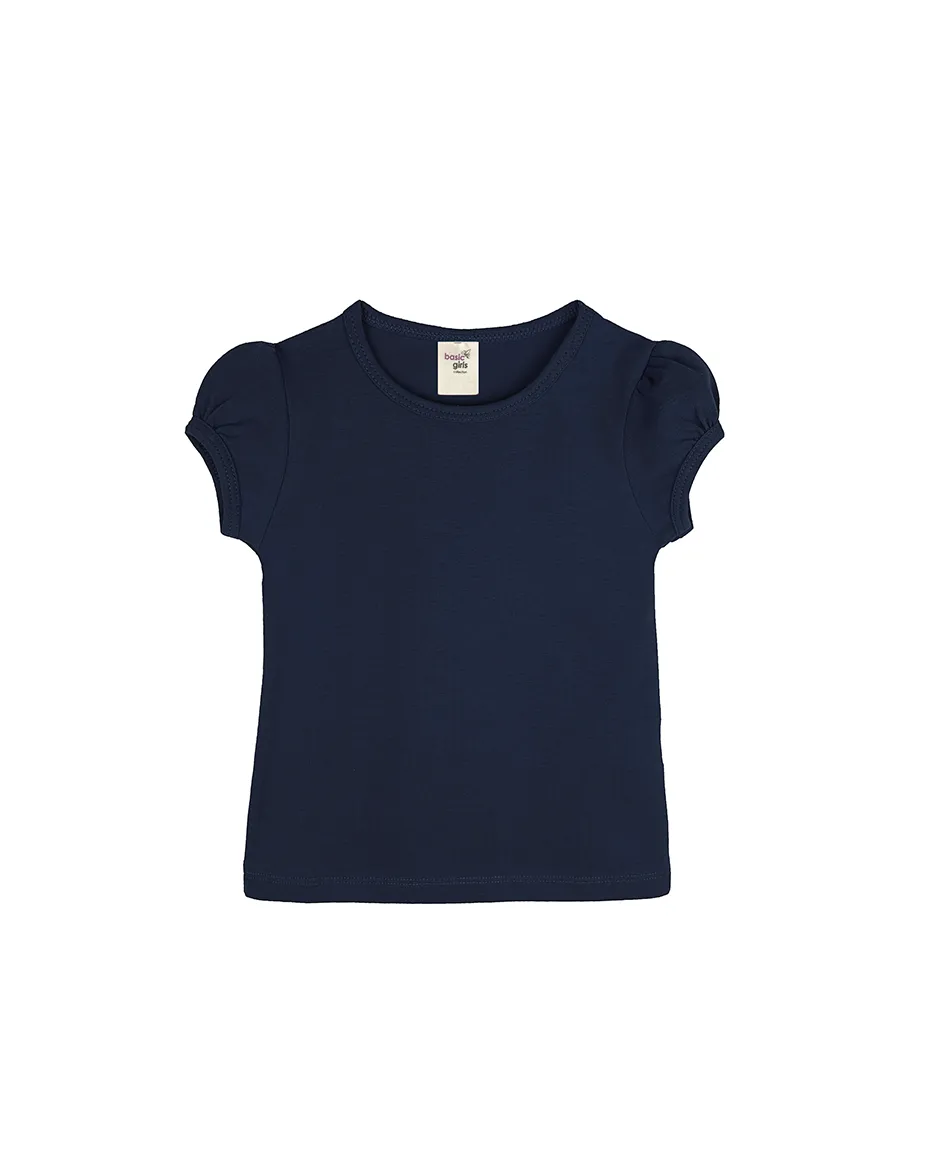 Big Girls Cotton Puff Sleeve Solid Crewneck T-Shirt