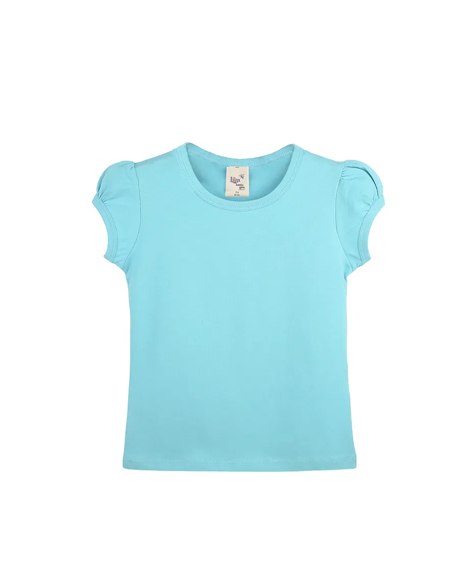 Big Girls Cotton Puff Sleeve Solid Crewneck T-Shirt
