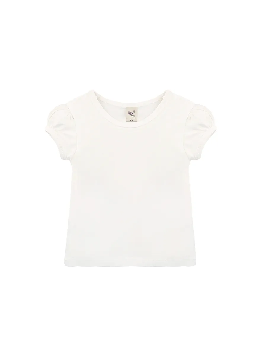 Big Girls Cotton Puff Sleeve Solid Crewneck T-Shirt