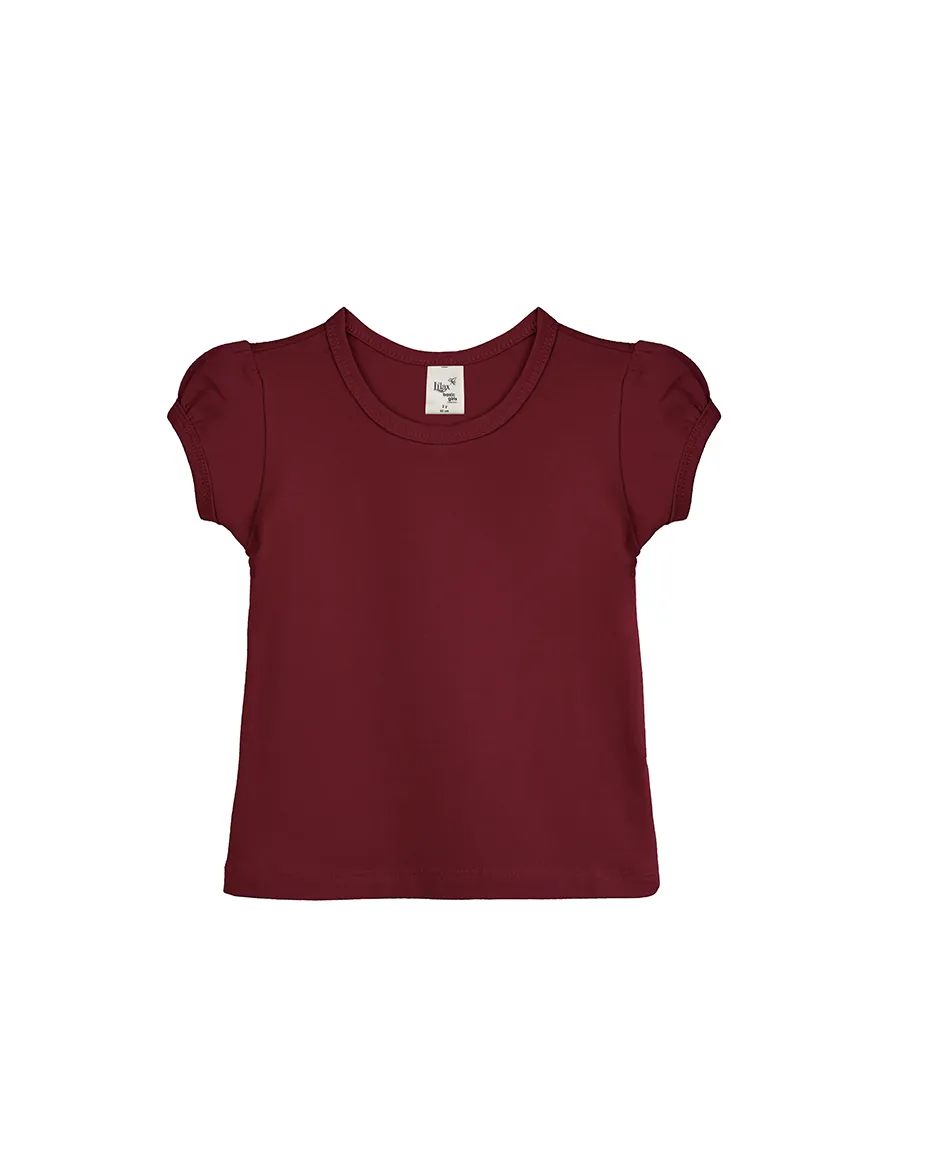Big Girls Cotton Puff Sleeve Solid Crewneck T-Shirt
