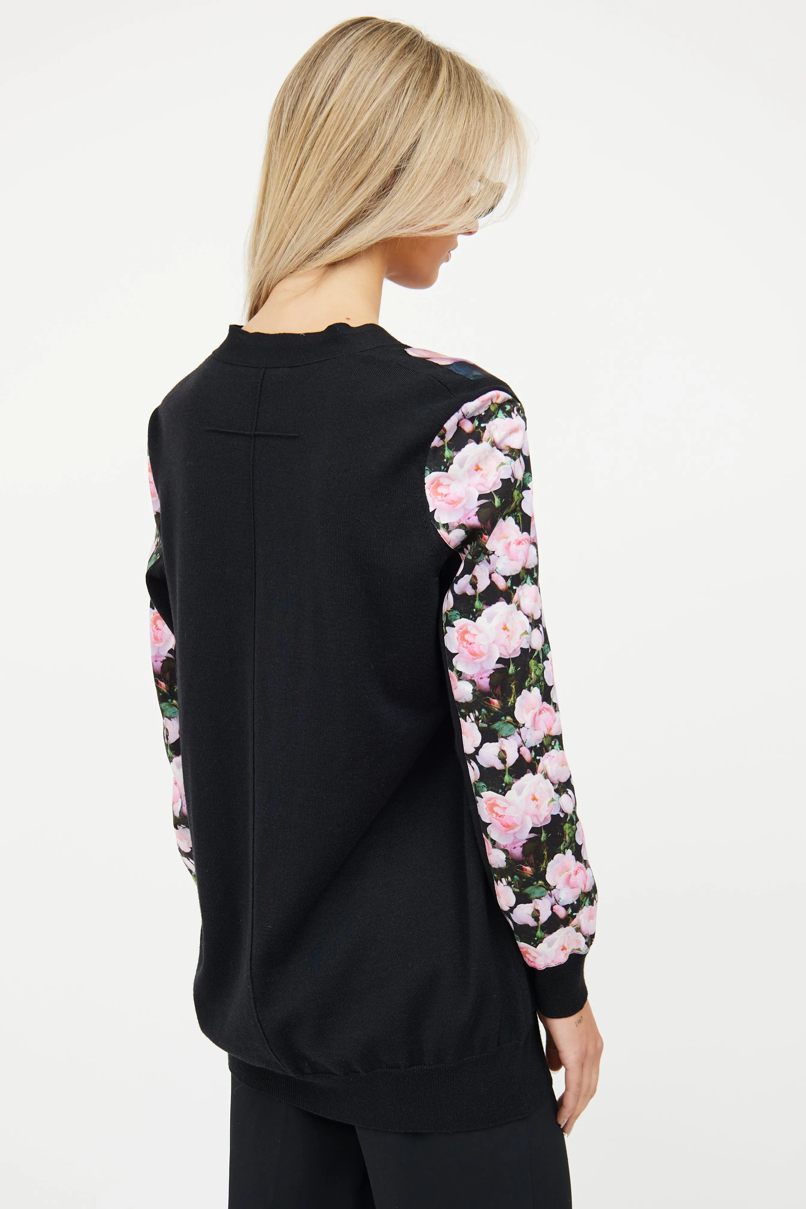 Black & Multi Floral Silk Knit Cardigan