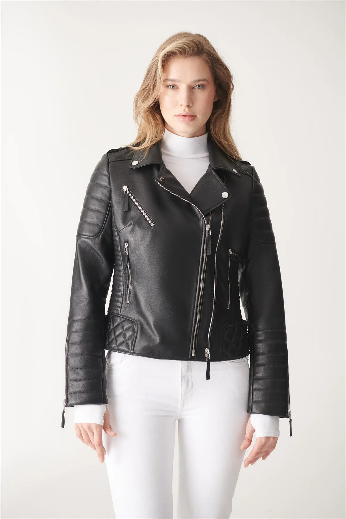 Black Biker Leather Jacket for Women