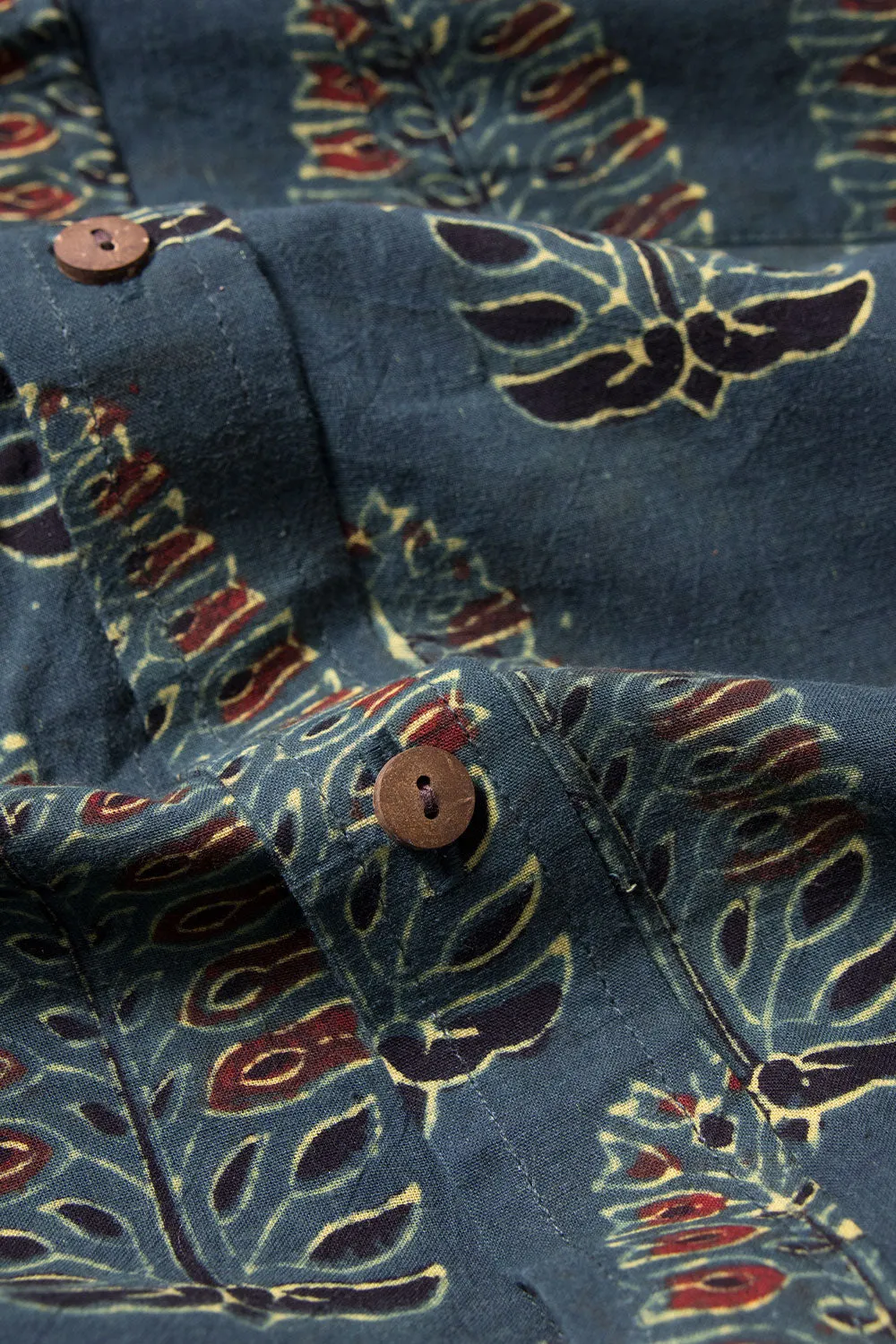 Blue Half Sleeve Ajrakh Printed Cotton Mens Shirt 10071086