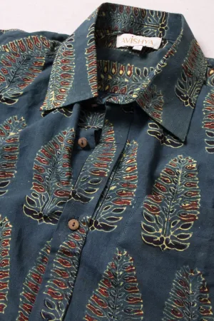 Blue Half Sleeve Ajrakh Printed Cotton Mens Shirt 10071086
