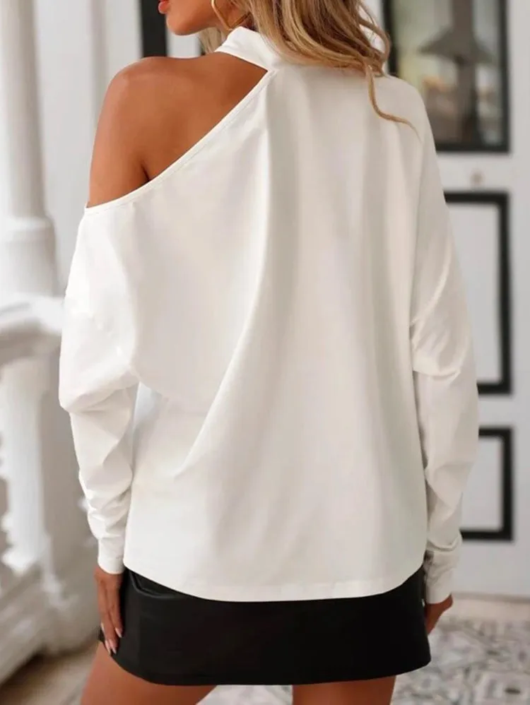 Bohemia Abstract Printed Asymmetric Hollow Round-Neck T-Shirts Tops