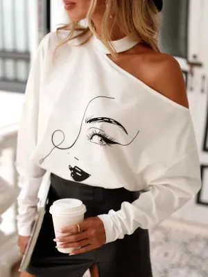 Bohemia Abstract Printed Asymmetric Hollow Round-Neck T-Shirts Tops