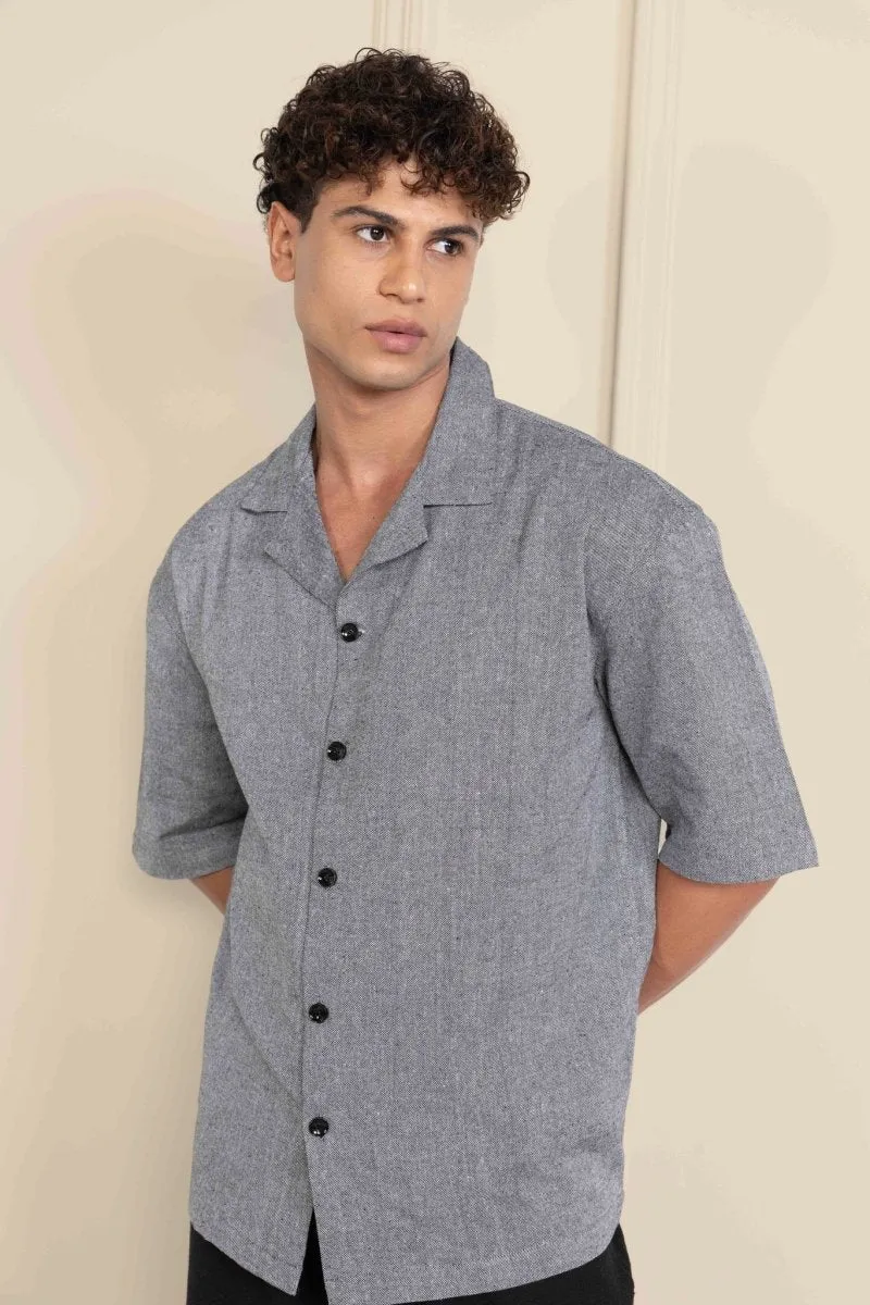 Box Fit Cuban Collar Shirt For Men | Grey