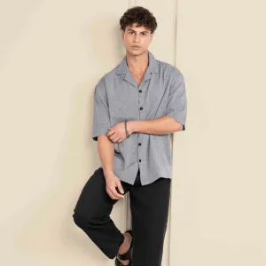 Box Fit Cuban Collar Shirt For Men | Grey