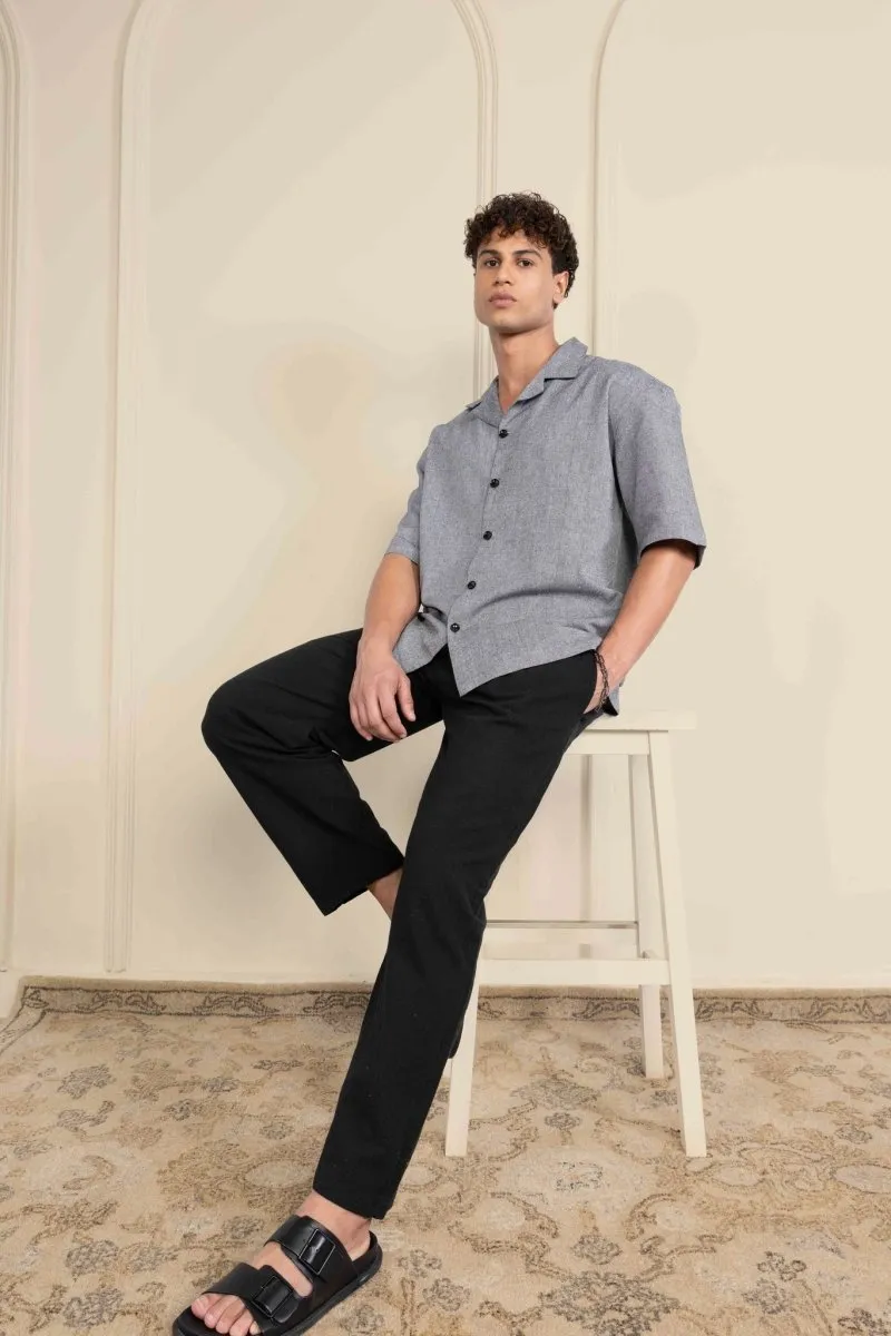 Box Fit Cuban Collar Shirt For Men | Grey
