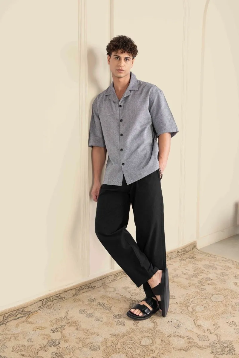 Box Fit Cuban Collar Shirt For Men | Grey