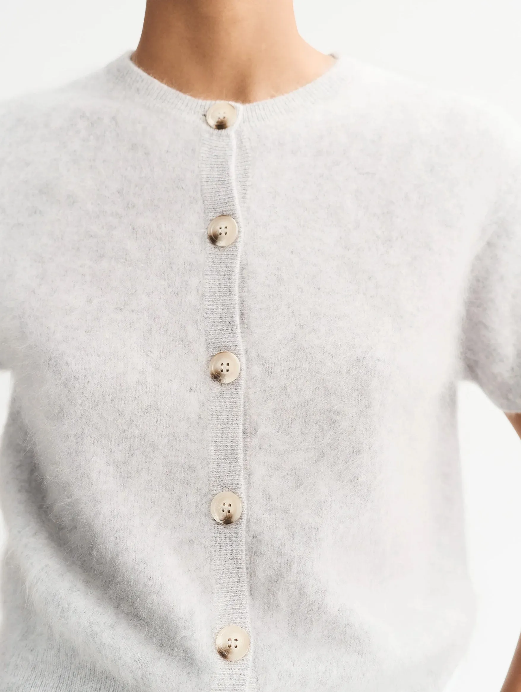 Brushed Cashmere Short Sleeve Cardigan in Grey