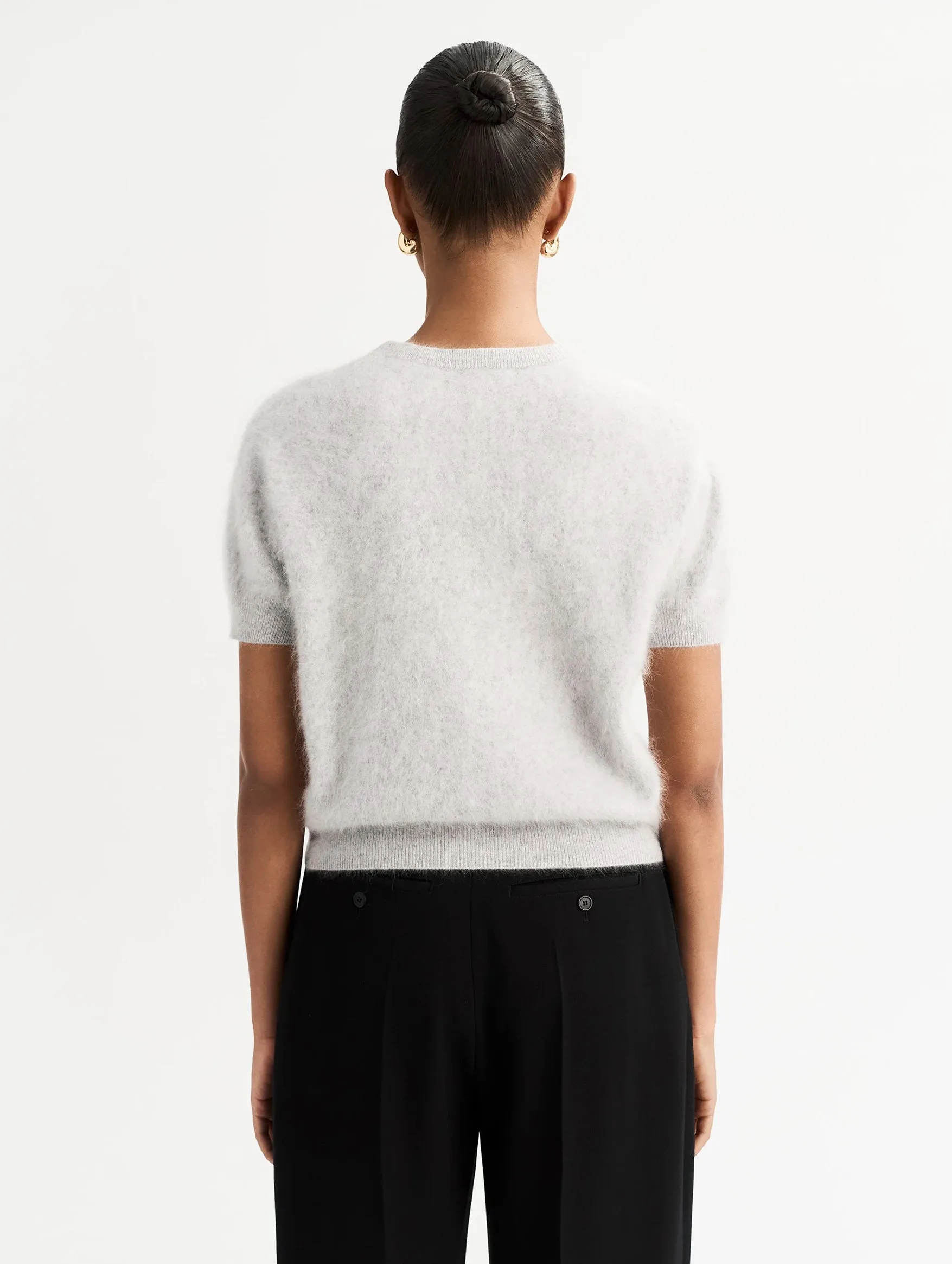 Brushed Cashmere Short Sleeve Cardigan in Grey