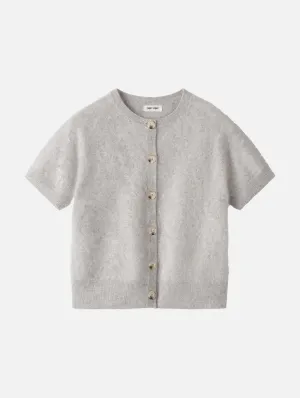 Brushed Cashmere Short Sleeve Cardigan in Grey