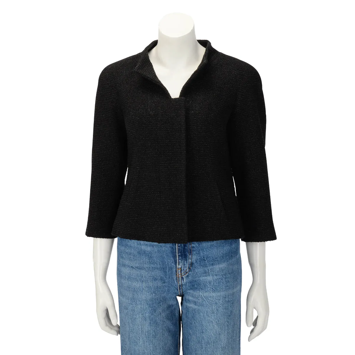 Chanel Black Fantasy Tweed Cropped Jacket FR 38