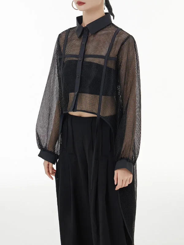 Chicmy-Stylish Long Sleeves Loose Mesh See-Through Sun Protection Blouses&Shirts Tops