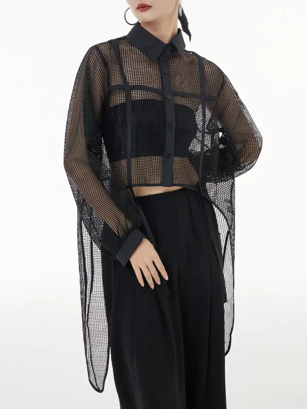 Chicmy-Stylish Long Sleeves Loose Mesh See-Through Sun Protection Blouses&Shirts Tops